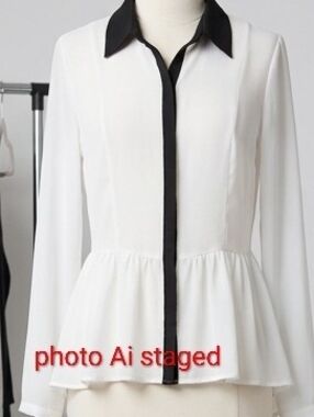 Olsenboye White Blouse with Black Trim